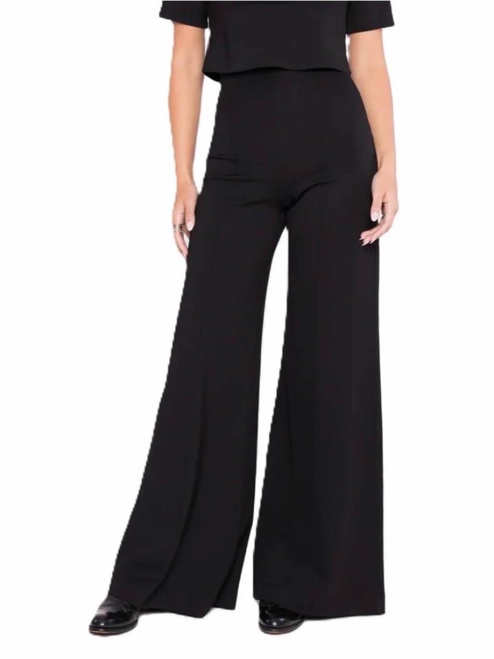 High-Waist Wide-Leg Ponte Trousers - Black